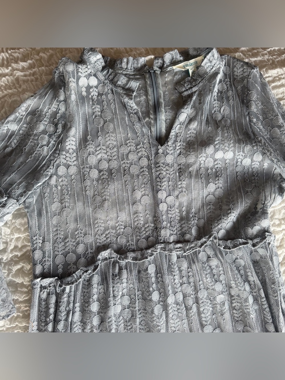 Sundance Dusty Blue Lace Tiered Midi Dress Size Large - Picture 5 of 12